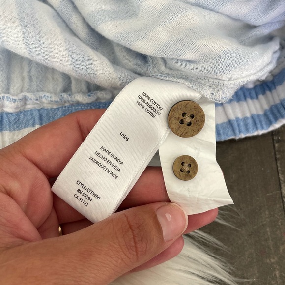 Beach Lunch Lounge Blue and White Striped Cotton Button Up Blouse Top Size Large - Picture 4 of 7